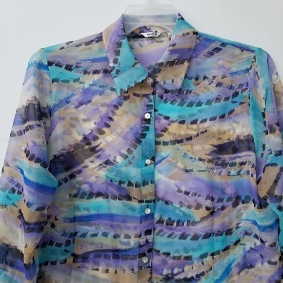 NICOLE 3/4 SLEEVED SEMI SHEER BLOUSE. SZ L - Picture 2 of 14